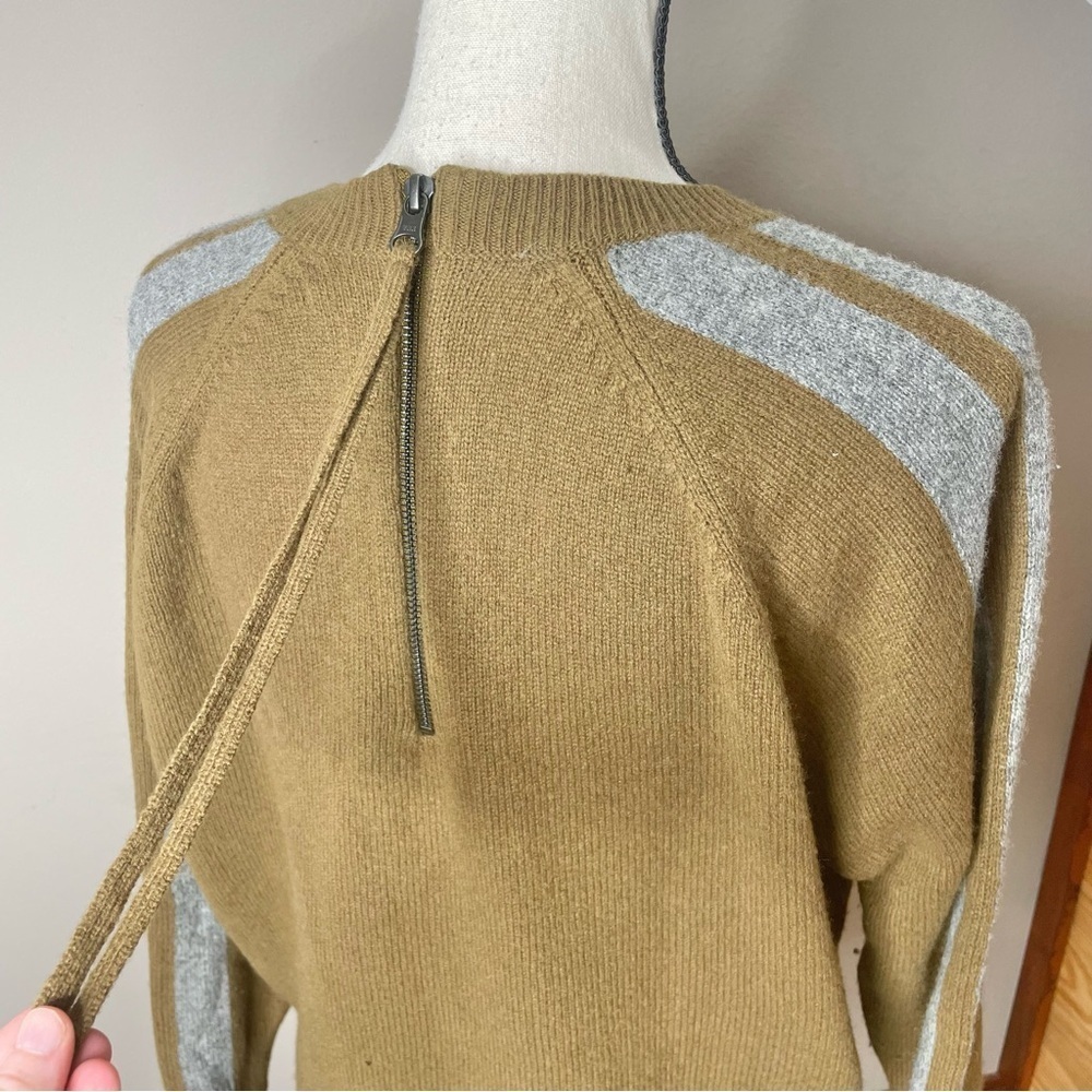 Madewell Striped Sleeve Merino Wool Zipper Sweater Extra Small Green Grey B5803 - Picture 5 of 11